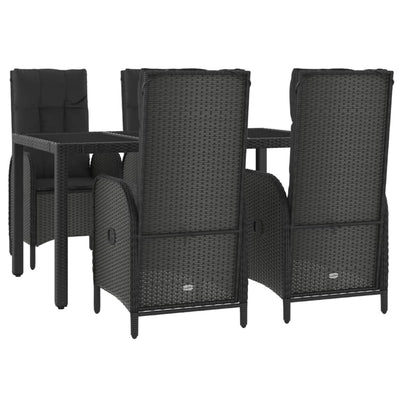 5 Piece Garden Dining Set with Cushions Black Poly Rattan