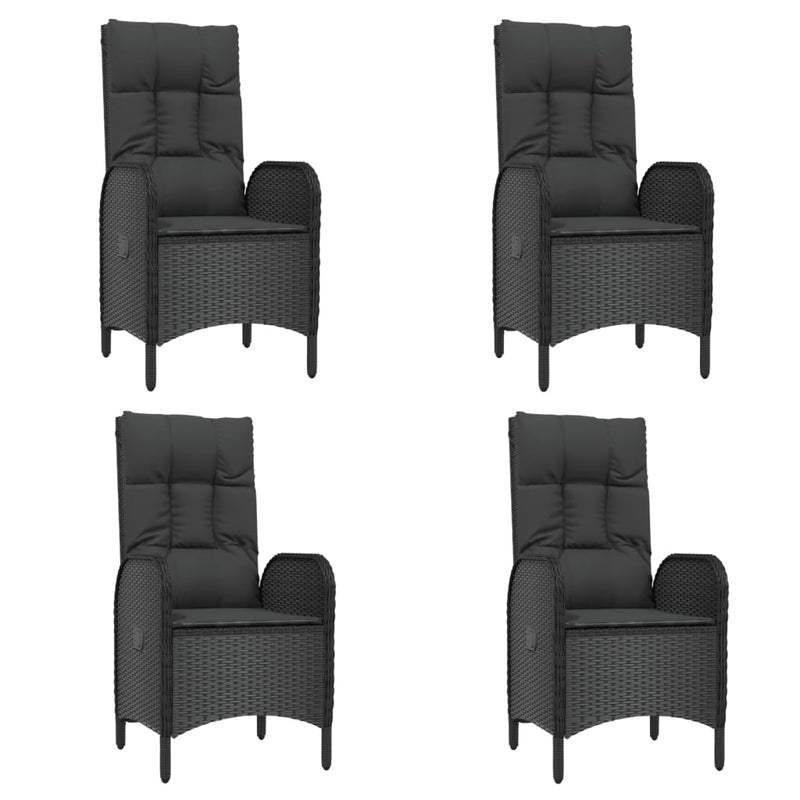 5 Piece Garden Dining Set with Cushions Black Poly Rattan