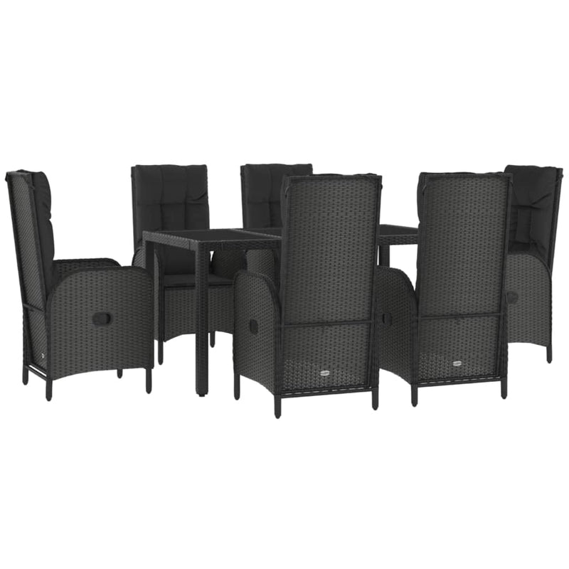 7 Piece Garden Dining Set with Cushions Black and Grey Poly Rattan