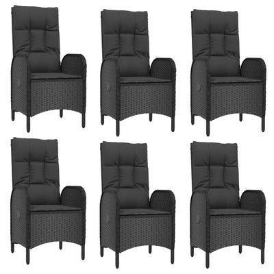 7 Piece Garden Dining Set with Cushions Black and Grey Poly Rattan