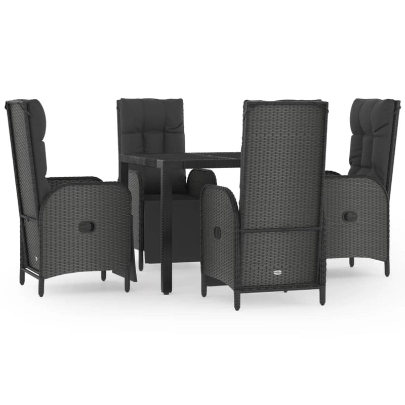 5 Piece Garden Dining Set with Cushions Black Poly Rattan