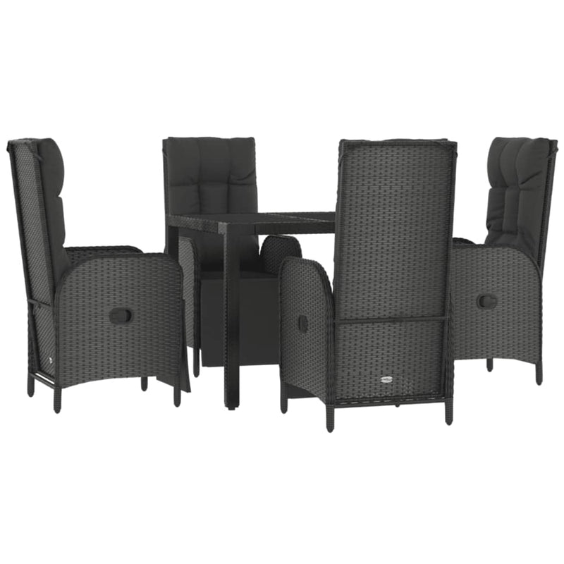 5 Piece Garden Dining Set with Cushions Black Poly Rattan