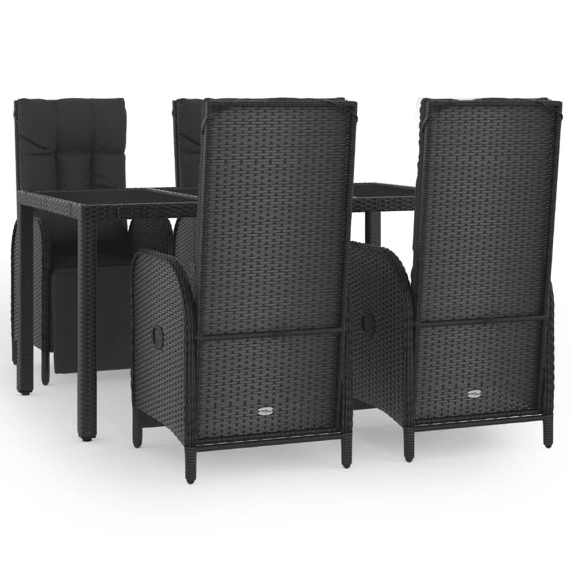 5 Piece Garden Dining Set with Cushions Black Poly Rattan