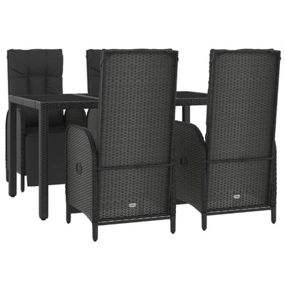 5 Piece Garden Dining Set with Cushions Black Poly Rattan