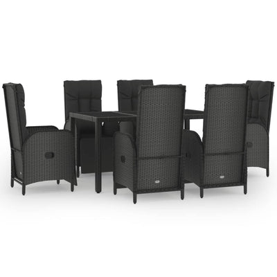 7 Piece Garden Dining Set with Cushions Black and Grey Poly Rattan