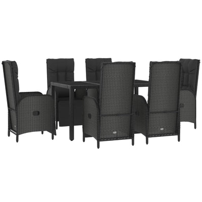 7 Piece Garden Dining Set with Cushions Black and Grey Poly Rattan