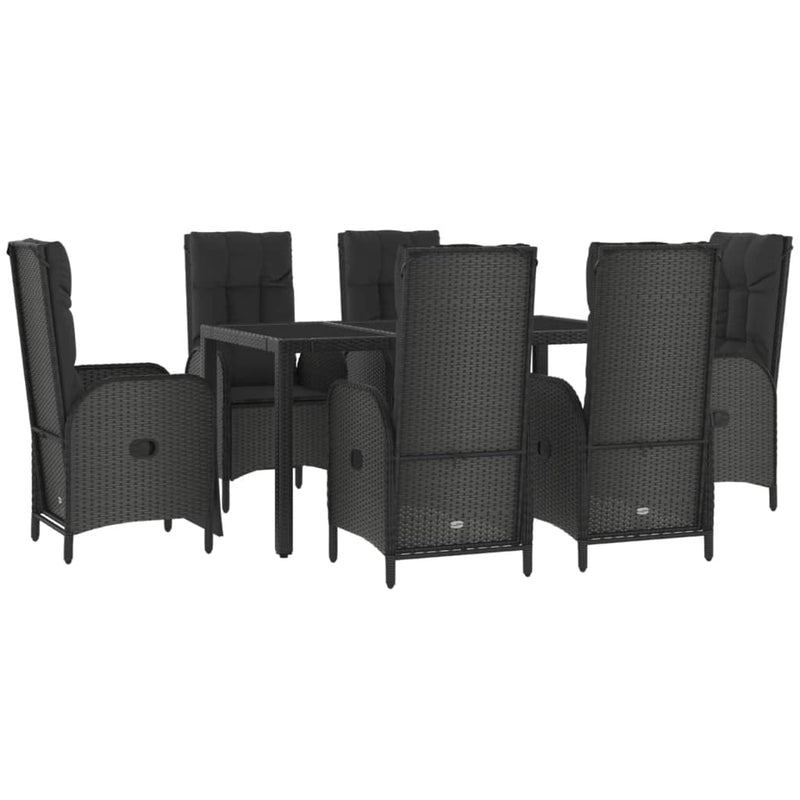 7 Piece Garden Dining Set with Cushions Black Poly Rattan