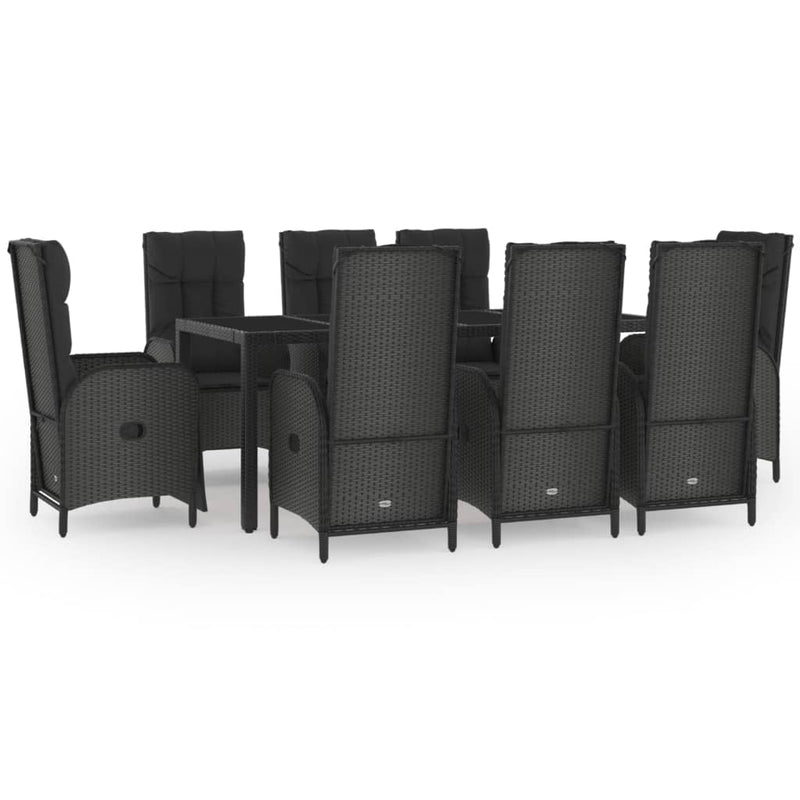 9 Piece Garden Dining Set with Cushions Black Poly Rattan