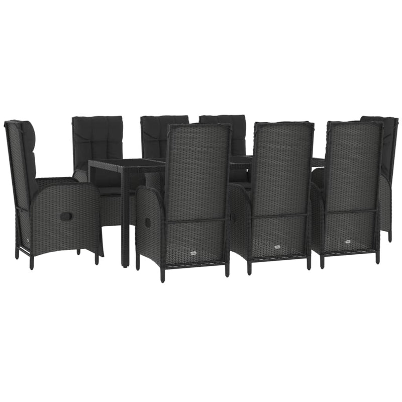 9 Piece Garden Dining Set with Cushions Black Poly Rattan