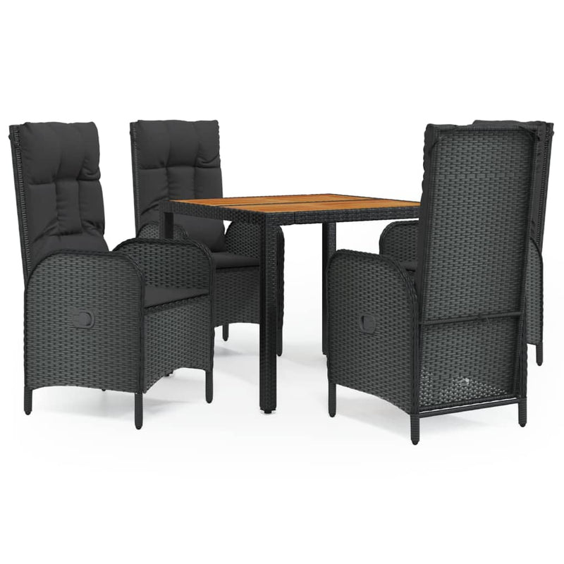 5 Piece Garden Dining Set with Cushions Black Poly Rattan