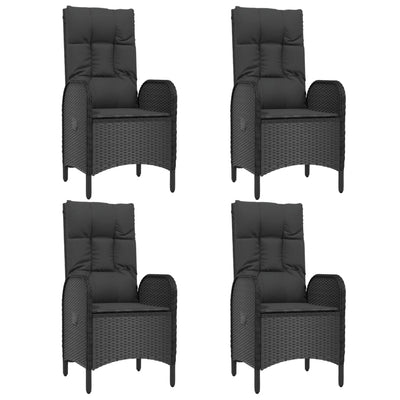 5 Piece Garden Dining Set with Cushions Black Poly Rattan