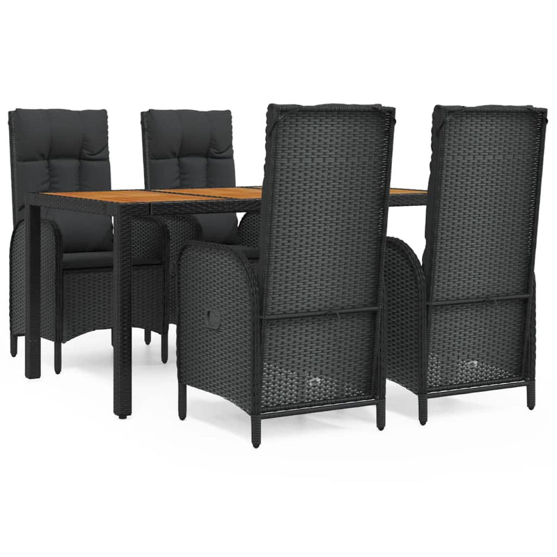 5 Piece Garden Dining Set with Cushions Black Poly Rattan