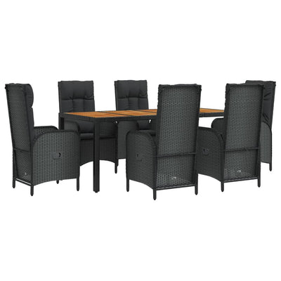 7 Piece Garden Dining Set with Cushions Black Poly Rattan