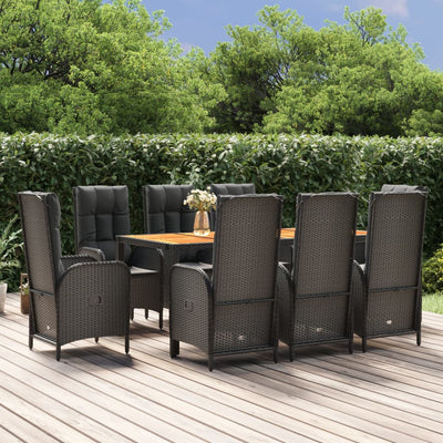 9 Piece Garden Dining Set with Cushions Black Poly Rattan