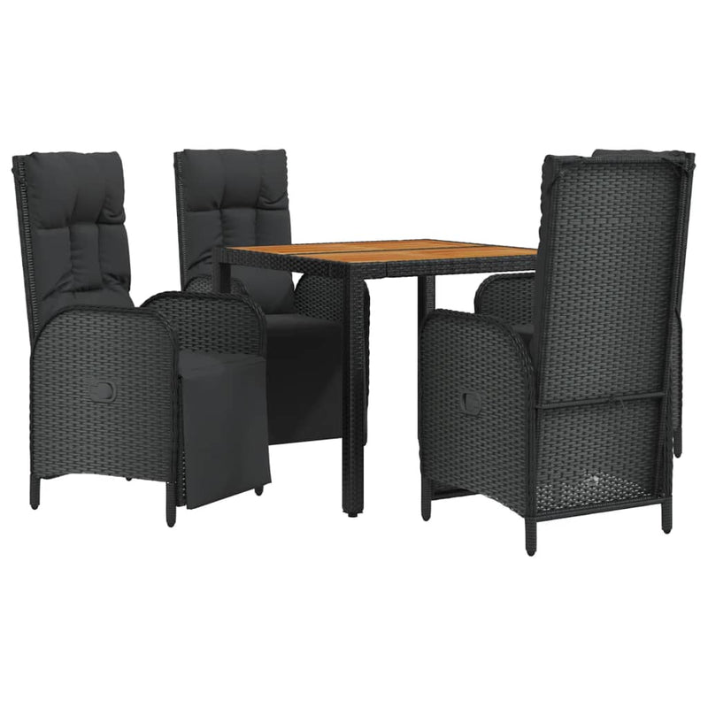 5 Piece Garden Dining Set with Cushions Black Poly Rattan