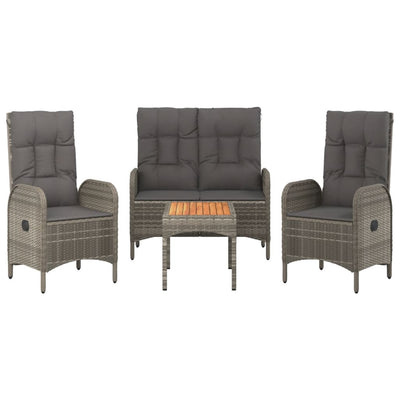 4 Piece Garden Dining Set with Cushions Grey Poly Rattan