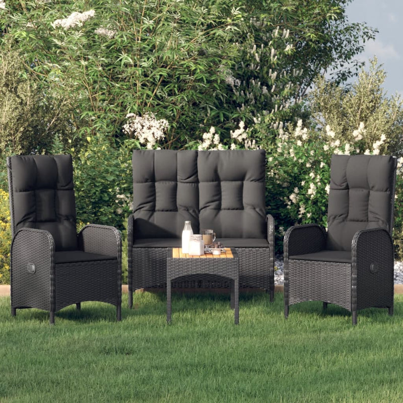 4 Piece Garden Dining Set with Cushions Black Poly Rattan