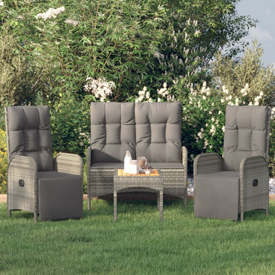 4 Piece Garden Dining Set with Cushions Grey Poly Rattan