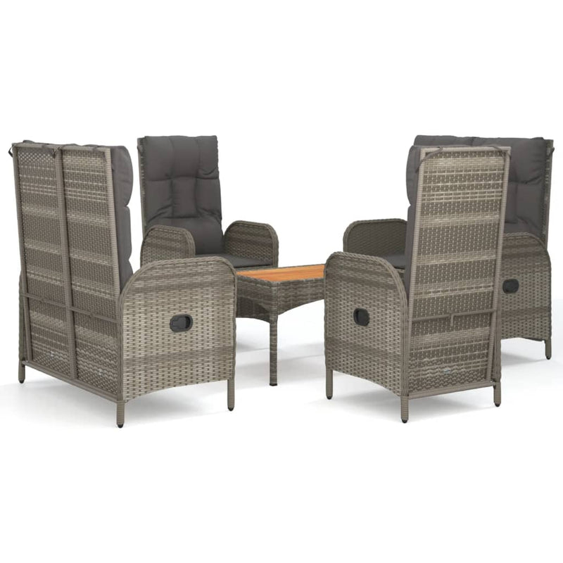 5 Piece Garden Dining Set with Cushions Grey Poly Rattan