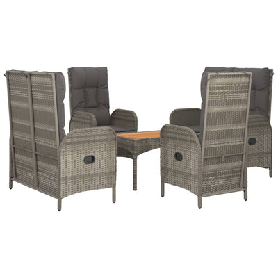 5 Piece Garden Dining Set with Cushions Grey Poly Rattan