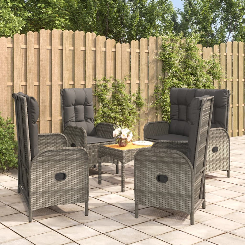 5 Piece Garden Dining Set with Cushions Grey Poly Rattan