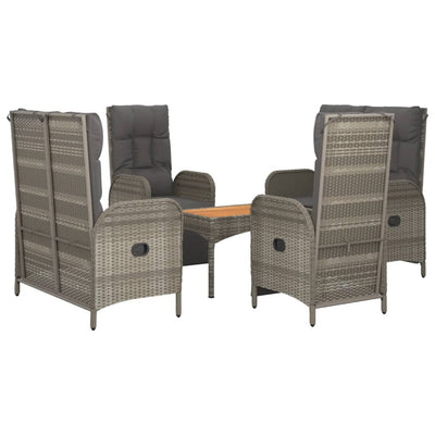 5 Piece Garden Dining Set with Cushions Grey Poly Rattan