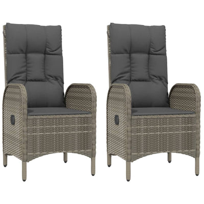 3 Piece Garden Dining Set with Cushions Grey Poly Rattan