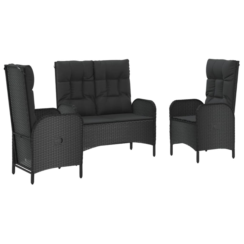 3 Piece Garden Dining Set with Cushions Black Poly Rattan