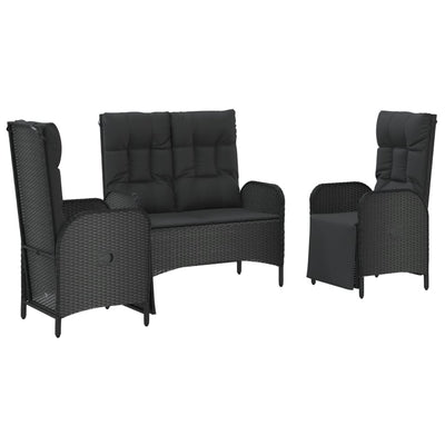 3 Piece Garden Dining Set with Cushions Black Poly Rattan