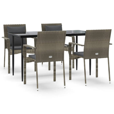 5 Piece Garden Dining Set with Cushions Black and Grey Poly Rattan