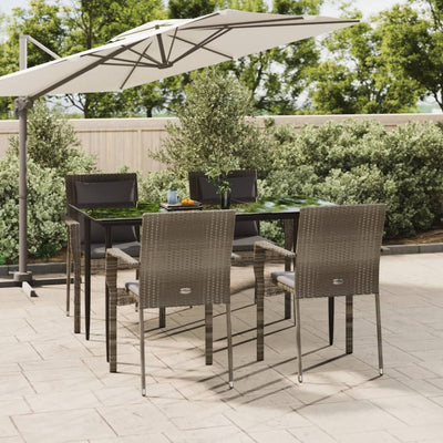 5 Piece Garden Dining Set with Cushions Black and Grey Poly Rattan