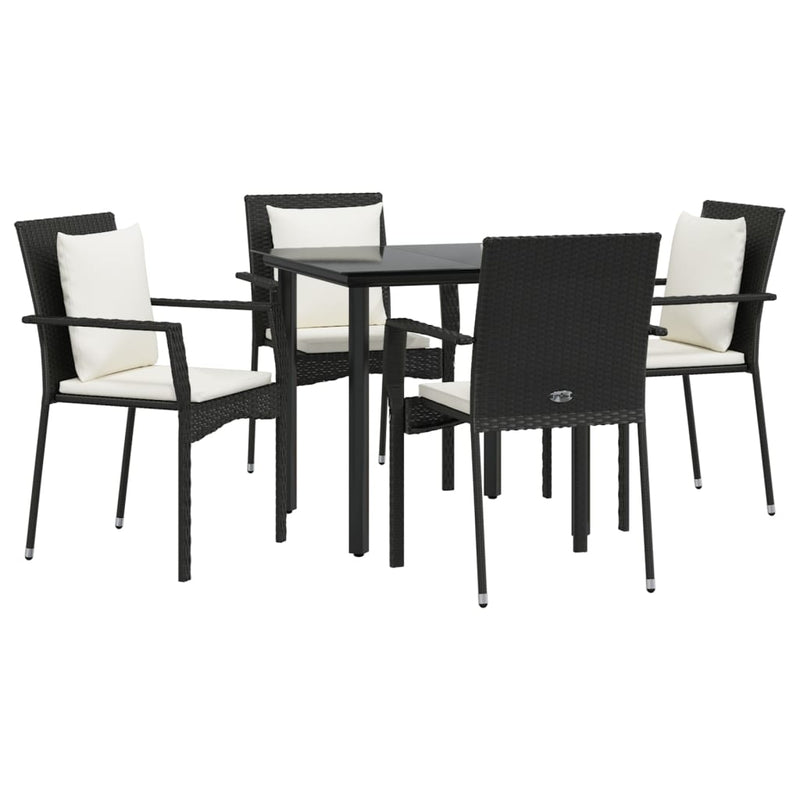 5 Piece Garden Dining Set with Cushions Black Poly Rattan