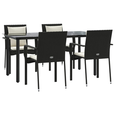 5 Piece Garden Dining Set with Cushions Black Poly Rattan