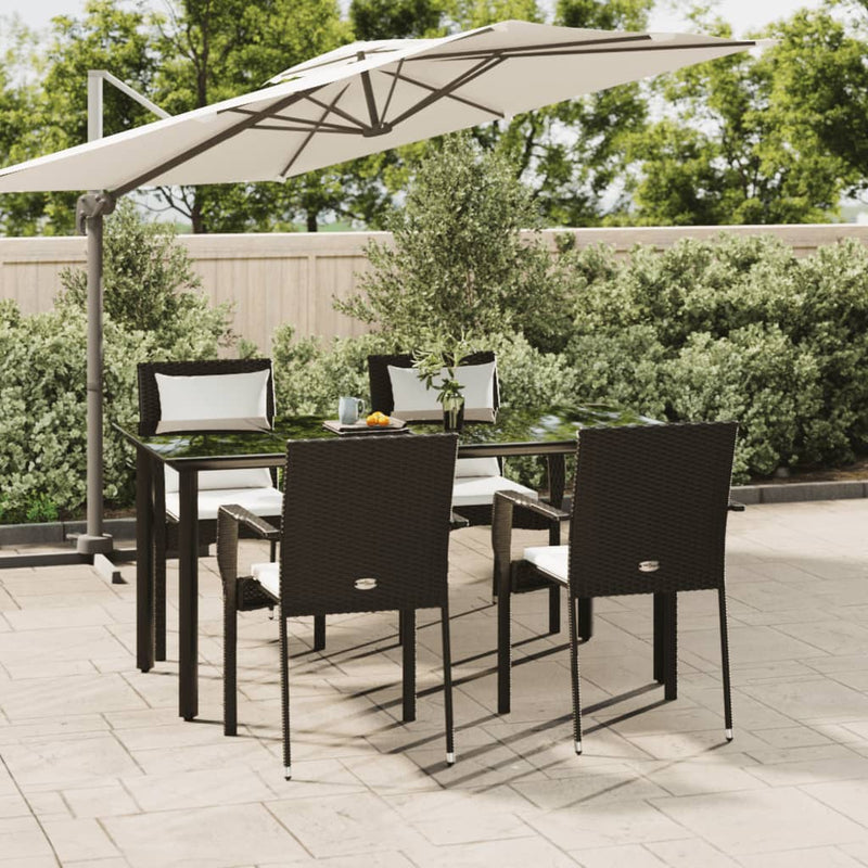 5 Piece Garden Dining Set with Cushions Black Poly Rattan