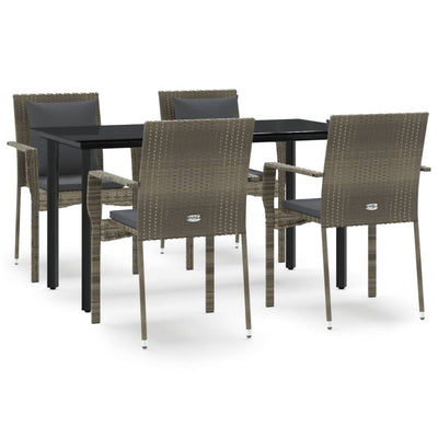 5 Piece Garden Dining Set with Cushions Black and Grey Poly Rattan