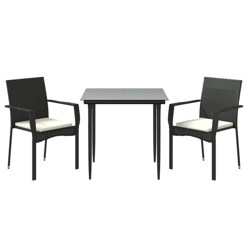 3 Piece Garden Dining Set with Cushions Black Poly Rattan