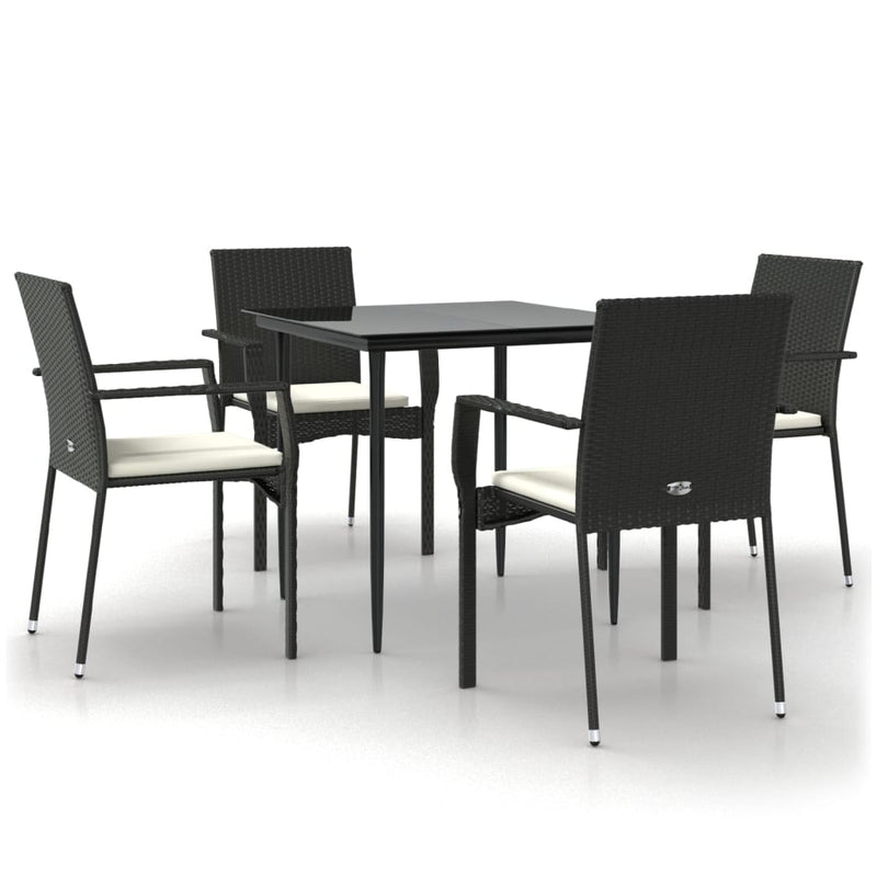 5 Piece Garden Dining Set with Cushions Black Poly Rattan