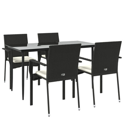 5 Piece Garden Dining Set with Cushions Black Poly Rattan