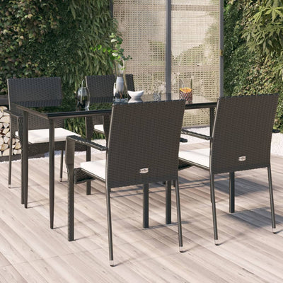 5 Piece Garden Dining Set with Cushions Black Poly Rattan