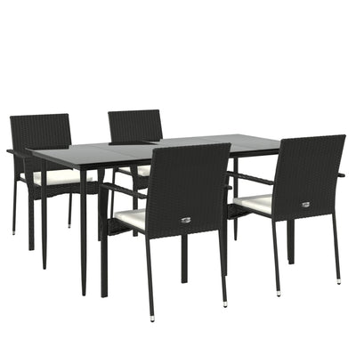 5 Piece Garden Dining Set with Cushions Black Poly Rattan