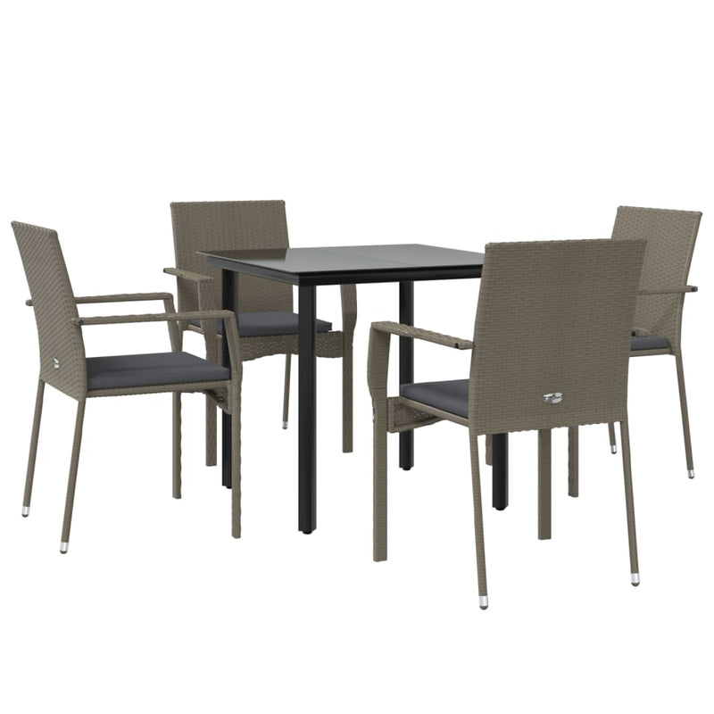 5 Piece Garden Dining Set with Cushions Black and Grey Poly Rattan