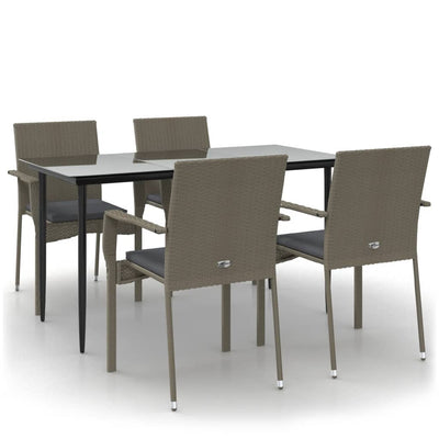 5 Piece Garden Dining Set with Cushions Black and Grey Poly Rattan