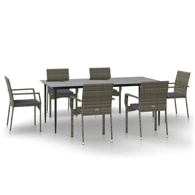 7 Piece Garden Dining Set with Cushions Black and Grey Poly Rattan