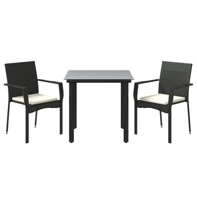 3 Piece Garden Dining Set with Cushions Black Poly Rattan