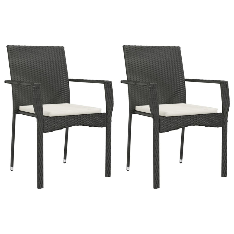 3 Piece Garden Dining Set with Cushions Black Poly Rattan