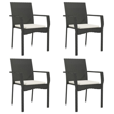 5 Piece Garden Dining Set with Cushions Black Poly Rattan