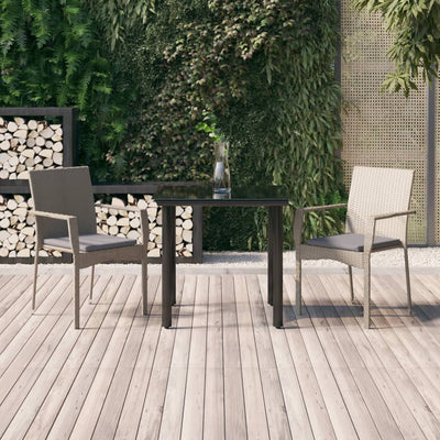 3 Piece Garden Dining Set with Cushions Black and Grey Poly Rattan