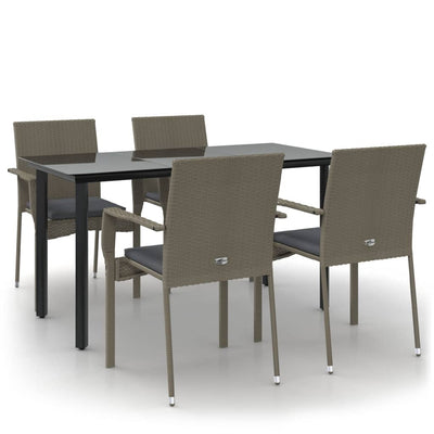 5 Piece Garden Dining Set with Cushions Black and Grey Poly Rattan