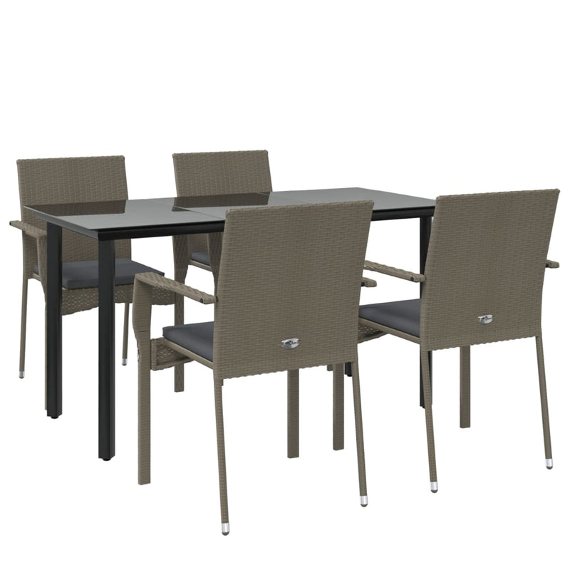 5 Piece Garden Dining Set with Cushions Black and Grey Poly Rattan