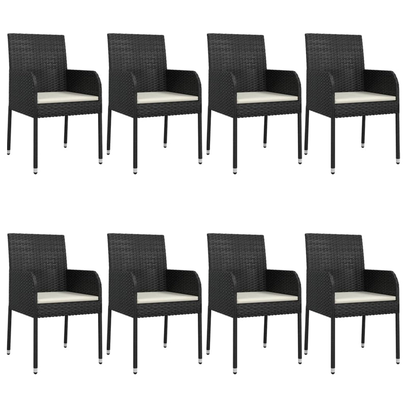 9 Piece Garden Dining Set with Cushions Black Poly Rattan